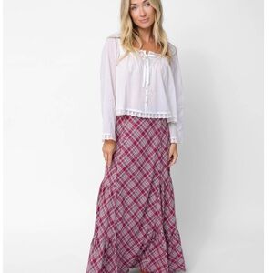 NATURAL LIFE Red and White Plaid Maxi Skirt